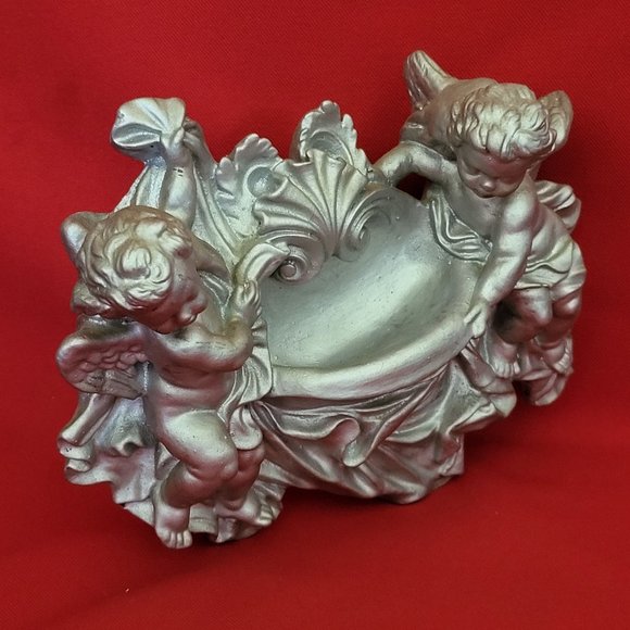 VTG Silver Tone Angel Cherub Wall Hanging Pocket Plaque Planter - Picture 11 of 12